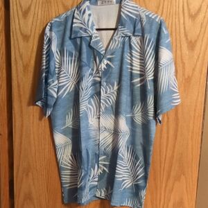 Blue Tropical Print Men's Shirt Sz L New